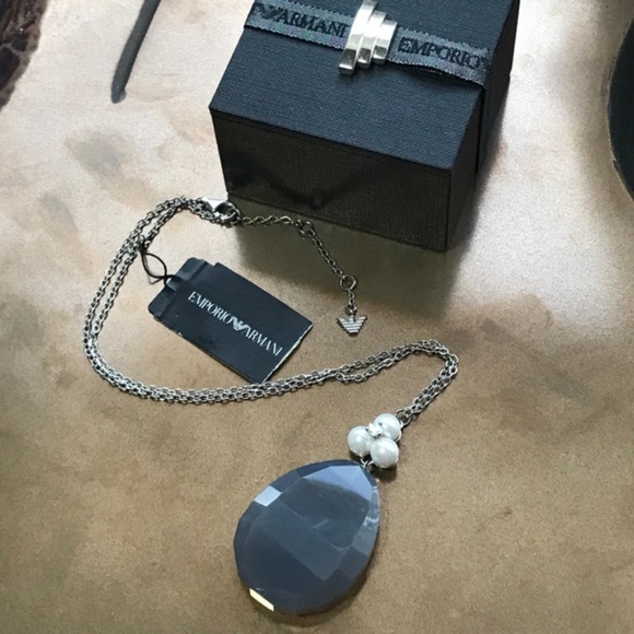 GIORGIO ARMANI Sterling Silver Pearl Necklace NEW! - Picture 4 of 7